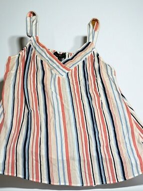 Lane Bryant Striped V-Neck Camisole - Coral, Navy & Light Blue